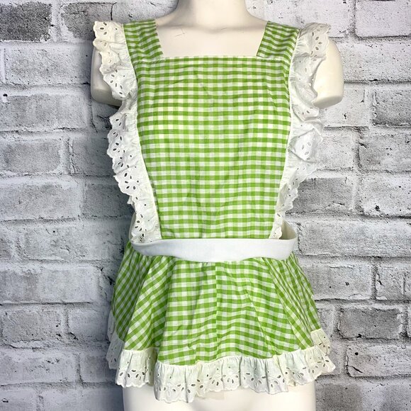 Handmade Tops - Vintage Apron Gingham Eyelet Ruffle Trim Square Neck Cottagecore Coquette Top